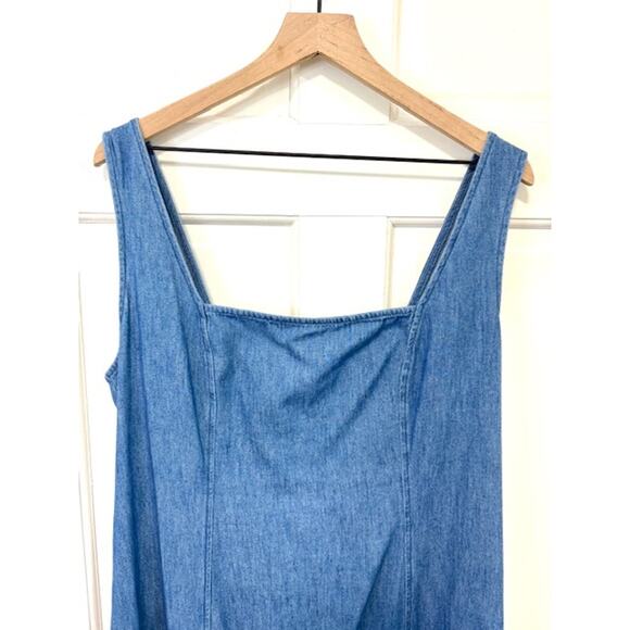 Old Navy Denim Chambray Midi Dress XL Blue Smocked Back Square Neck Cottagecore - Picture 4 of 15
